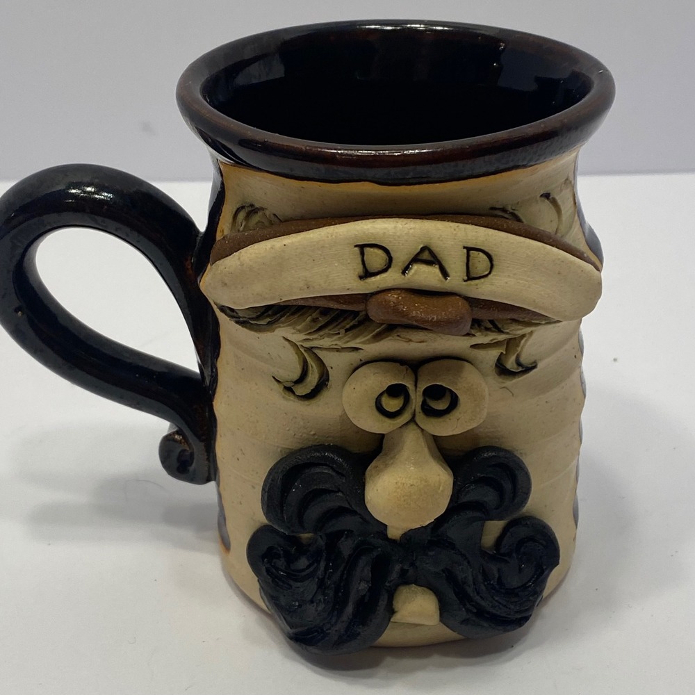 Unbranded Face Mug Dad Brown‎ Excellent Studio Pottery Mustache 3D Art Mug